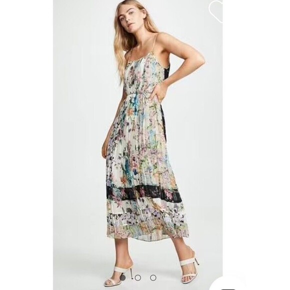 ZIMMERMANN NINETY-SIX PLEATED SLIP DRESS (2) Medium Floral Midi Spaghett… - Picture 1 of 8